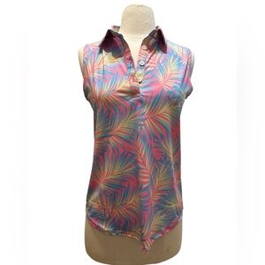 Vibrant Tropical Print Sleeveless Blouse